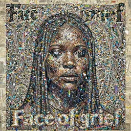Afrofuturism detailed aesthetic horror portrait painting titled 'Face of grief' description 'Order of the occult zulu princess' portrait, character design, worn, dark, extremely high detail, photo realistic, pen and ink, intricate poster design by Jamie Hewlett,