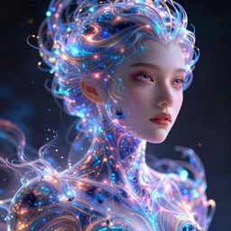 highly detailed close up portrait of a celestial girl with a body made of cosmic energy, character art, studio lightning, bright colors, intricate, masterpiece, photorealistic, hiperrealistic, sharp focus, high contrast, Artstation HQ, DeviantArt trending, 4k UHD, Unreal Engine 5