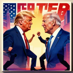 a poster of joe biden fighting donald trump, by joe mangrum, trending on deviantart, futurism, movie poster, poster art, 3 2 k uhd, american propaganda, futurism, toyism