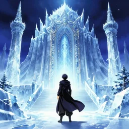 Fantasy ice temple. hidari, color page, tankoban, 4K, tone mapping, Akihiko Yoshida.
