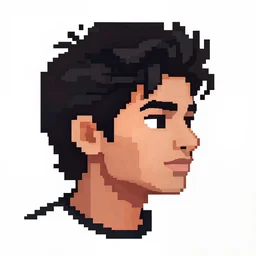 an indian guy with messy hair looking sideways, high quality pixel art