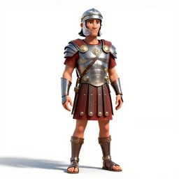 silver-haired roman centurion, stylized pixar-style 3d render, full body, standing, isolated on a pure white background, centered, whole figure in frame, sharp focus, studio lighting