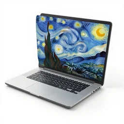 This painting is in the style of Van Gogh, and it depicts a laptop that you can live in. The colors are bright and vibrant, and the brushstrokes are thick and textured. The overall effect is one of a lively and inviting space.