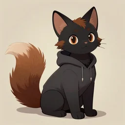 cute black anthropomorphic cat fox hybrid fursona with a long bushy tail and brown fur wearing a hoodie, furry character portrait, by henriette ronner - knip, by beatrix potter, by aaron miller, soft lighting, illustration, furaffinity