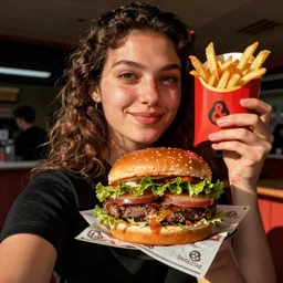 dslr photo of in & out burger and fries in bag, food selfie