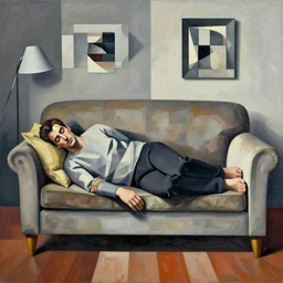a man sleeping on a couch synchromism artwork