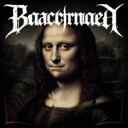 black metal cover art with leonardo da vinci portrait, detailled, dark, evil