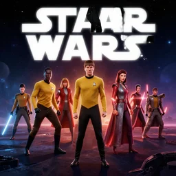 Space Battle between Star Trek and Star Wars, trending on artstation, artstationHD, artstationHQ, unreal engine, 4k, 8k