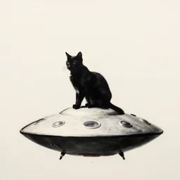 cat sat on a ufo by banksy