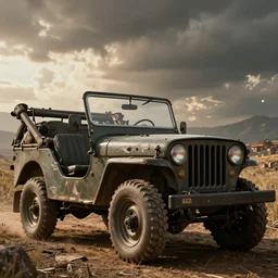 Jeep Willys, an epic fantasy, dramatic lighting, cinematic, establishing shot, extremely high detail, photorealistic, cinematic lighting, artstation, by simon stalenhag, horizon forbidden west