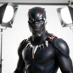 crisp quality and light reflections, bright studio setting, highly detailed, studio lighting, unreal engine 5 quality render, photorealistic portrait, still photo of black panther
