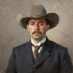 portrait of a diplomat wearing a cowboy hat, 1916, oil on canvas trending on Artstation