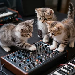 an amazing award winning photo of kittens playing with eurorack synthesizers, very detailed and sharp, 4k hdr, masterpiece