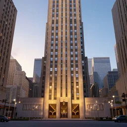 rockefeller plaza, sunset lighting, hyperrealism, futurism 4 k, octane render