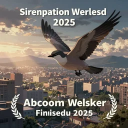 a bird flying over a city anime style