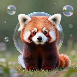 hybrid ( soap bubbles ) ( ( red panda ) ), ( soap bubbles ) in shape of ( ( red panda ) ), digital art, realistic, octane render, professional, high quality, dof, bokeh