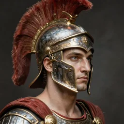 close - up portrait athenian warrior with helmet and armor, art by paolo roversi