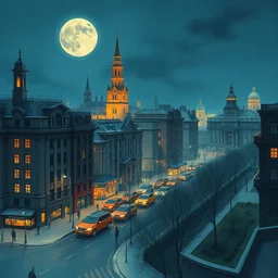 night city. highly detailed, digital painting, watercolor, soviet realism, engraving, artstation, concept art, smooth, sharp focus, illustration, unreal engine 5, 8 k, art by bilibin and kuvshinov and malevich and mucha