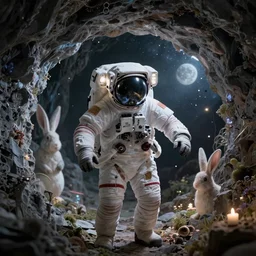 an epic portrait of an astronaut entering the magical rabbit hole of wonderland, cinematic lighting, trending on Artstation, highly detailed, insane details