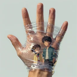 Twin Peaks artwork by Tomer Hanuka Rendering of a close up of a hand wrapped in plastic, full of details, by Makoto Shinkai and thomas kinkade, Matte painting, trending on artstation and unreal engine