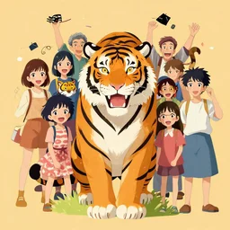 maximalist joyful tiger, pixiv fanbox, makoto shinkai takashi takeuchi studio ghibli, akihiko yoshida, yoshitaka amano, wangechi mutu, clean cel shaded vector art. shutterstock. behance hd by lois van baarle, artgerm, helen huang, rossdraws, illustration