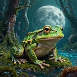 the horror in the woods, the world’s greatest drawing of a frog, 4000 meters above the bottom of the ocean, cinematic, hyper realism, high detail, octane render, unreal engine, 8k, vibrant color, the inhabitants of the Moon resembled large serpents with a spongy, porous skin, Integrating with Technology!, by dom qwek and andrea chiampo