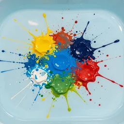 a pool of paint splatters viewed from above