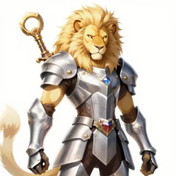 albino lion with keyblade ( ( ( ( armor ) ) ) ), fursona, anthro, anime key visual, detailed armor, makoto shinkai, portrait