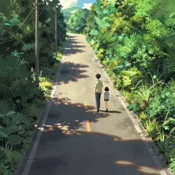 a shool road by ghibli and shinkai makoto in galgame