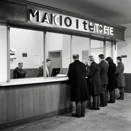 man in line at railroad ticket office, László Moholy-Nagy
