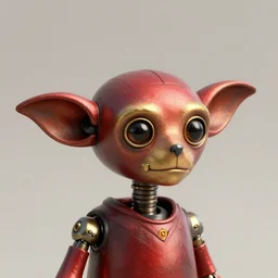 complex 3 d render of robot dobby from harry potter face. red gold and black,, 1 5 0 mm, beautiful natural soft light, rim light, gold fractal details, fine lace, fractal, anatomical, glass, facial muscles, elegant, ultra detailed, metallic armor, octane render, depth of field