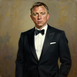a painting in the style of cedric peyravernay of daniel craig in a tuxedo, highly detailed