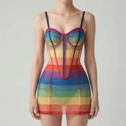 rainbow themed sheer corset dress, fashion design, professional, high detail, 4k