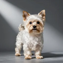 a white yorkie poodle mix dog