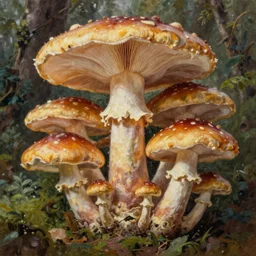a fungal forest with massive mushrooms, extremely detailed oil painting, unreal 5 render, rhads, sargent and leyendecker, savrasov levitan polenov, bruce pennington, studio ghibli, tim hildebrandt, digital art, landscape painting, octane render, beautiful composition, trending on artstation, award winning photograph, masterpiece