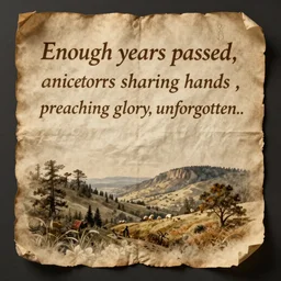old parchment letter from 18th century with the text Enough years passed, ancestors sharing hands , preaching glory, unforgotten.