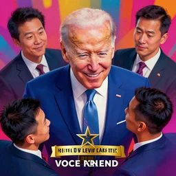 portrait of joe biden, smiling down from above ( turned away ), artstation winner by victo ngai, kilian eng and by jake parker vibrant colors, winning - award masterpiece, fantastically gaudy, aesthetic octane render, 8 k hd resolution