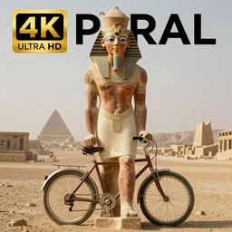 photo of the ancient egyptian statue of biker, symmetrical, cinematic, real dlsr photography, sharp focus, 4 k, ultra hd, sense of awe, archeology journal cover
