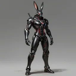 Full body portrait of a cyborg rabbit assassin, in black carbon and red fiber sci-fi armor, tech wear, muscular!! sci-fi, intricate, elegant, highly detailed, digital painting, artstation, concept art, smooth, sharp focus, illustration, trending on art station, dynamic lighting, cinematic, ultra detailed, fantasy concept art