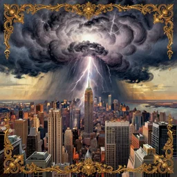 a epic thunderstorm over new york, by anthony van dyck, artstation, illustration, comic book, polychromatic - colors, insanely detailed and intricate, hypermaximalist, elegant, ornate, hyper realistic, super detailed