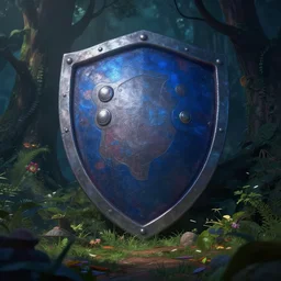 big magic shield in the fantasy forest, by pixar, disney, dark, albert bierstadt, 4 k, high detail