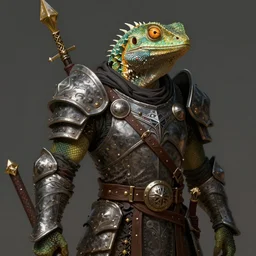 full portrait of a lizard wearing rogue armor, Lizardman thief, D&D, argonian, mideival setting, digital painting, highly detailed, concept art, sharp focus