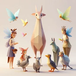 low poly pixar animals, fairies, pixies, ultra detail, professionally retouched, soft lighting, wide angle, 8 k high definition, intricate, elegant, art by steve mccurry, lars van de goor, stian klo, wayne barlowe, dang my linh