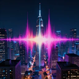 music visualization, a futuristic city of neon