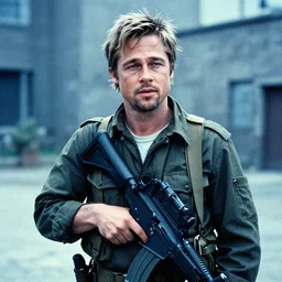 film still, brad pitt in full metal jacket, 2 6 mm, kodak ektachrome, blue tint expired film