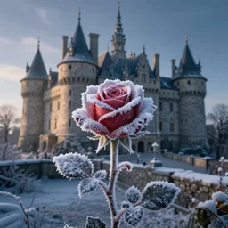 A frozen rose outside a 1700th castle