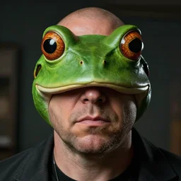 hyperrealistic mixed media image of info wars alex jones with ( ( bullfrog mask ) ), stunning 3 d render inspired art by xiang duan and thomas eakes and greg rutkowski, perfect facial symmetry, hyper realistic texture, realistic, highly detailed attributes and atmosphere, dim volumetric cinematic lighting, 8 k octane detailed render, post - processing, masterpiece,