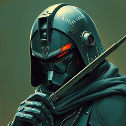 dark gunpla droid kenku. helmet. fencer. science fiction, portrait by donato giancola and greg rutkowski and wayne barlow. 1 9 6 8 cover. top all time r / imaginarycyberpunk.