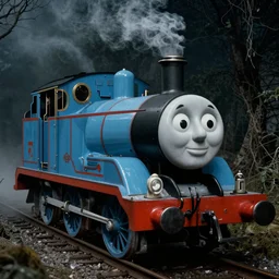 cursed Thomas the tank engine, found footage, grainy, creepy, backrooms