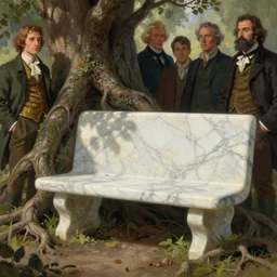 a beautiful digital illustration painting of a a fantasy marble bench, tree roots by benoit b. mandelbrot, steven belledin, martin johnson heade, lee madgwick, caspar david friedrich, and david rios ferreira. 8 k resolution trending on artstation concept art digital illustration